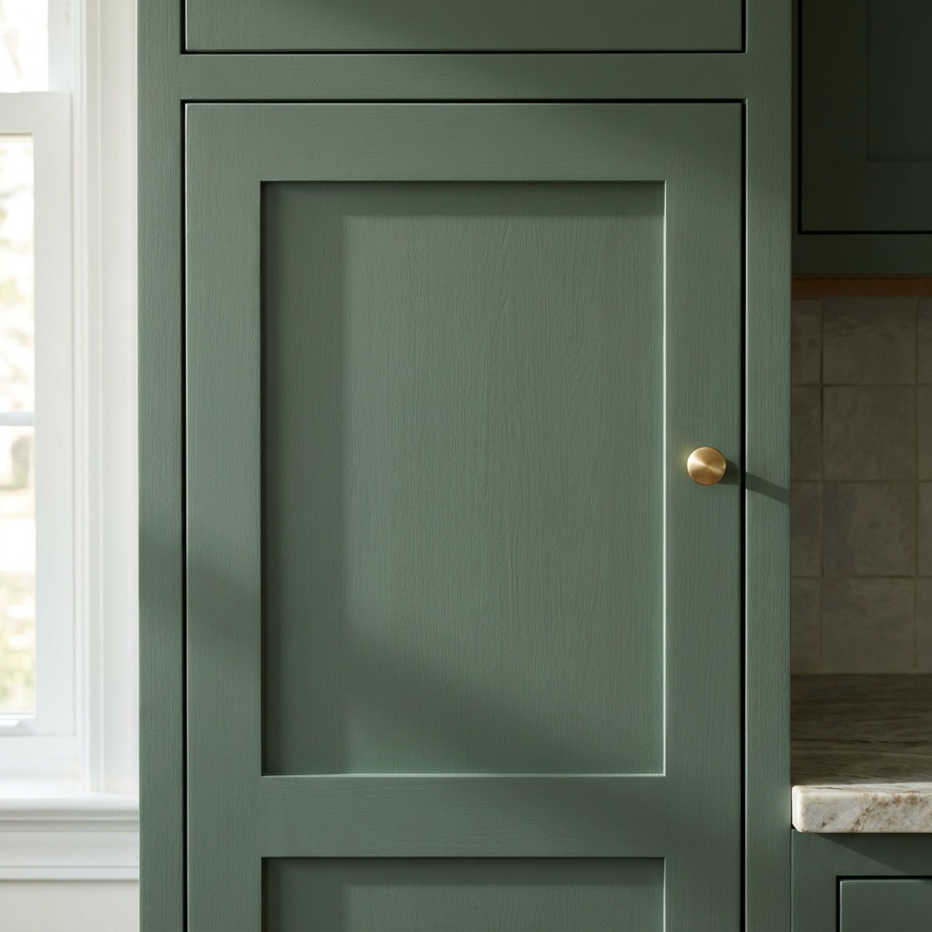 Painted shaker cabinet door with narrow rails and a flat recessed panel